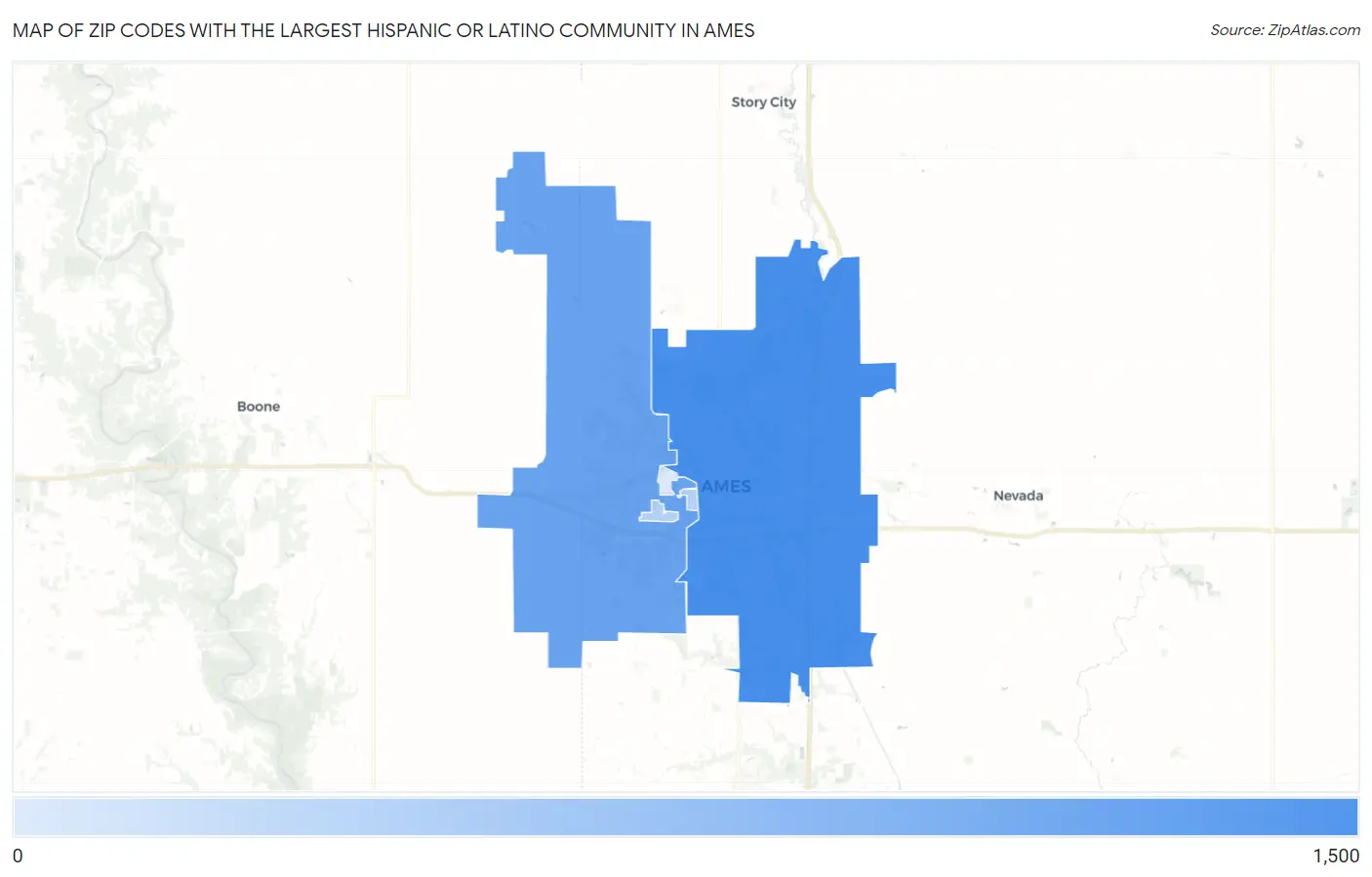 Zip Codes with the Largest Hispanic or Latino Community in Ames Map