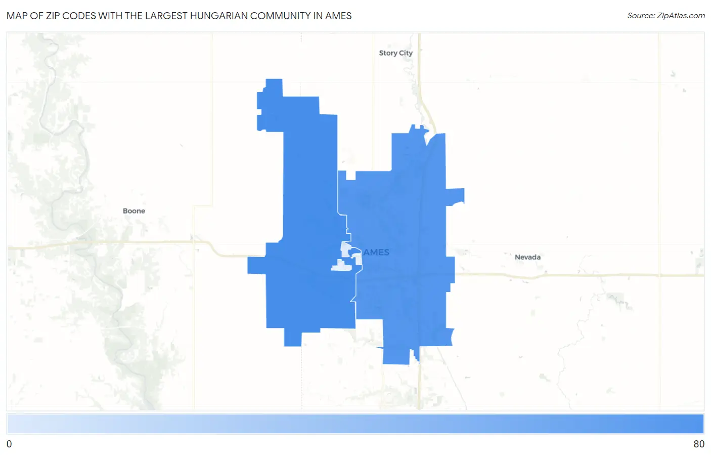 Zip Codes with the Largest Hungarian Community in Ames Map