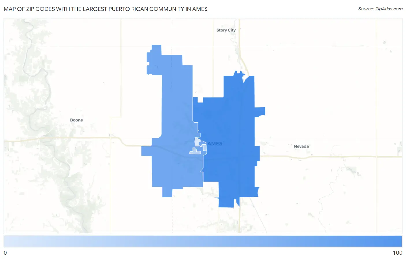 Zip Codes with the Largest Puerto Rican Community in Ames Map
