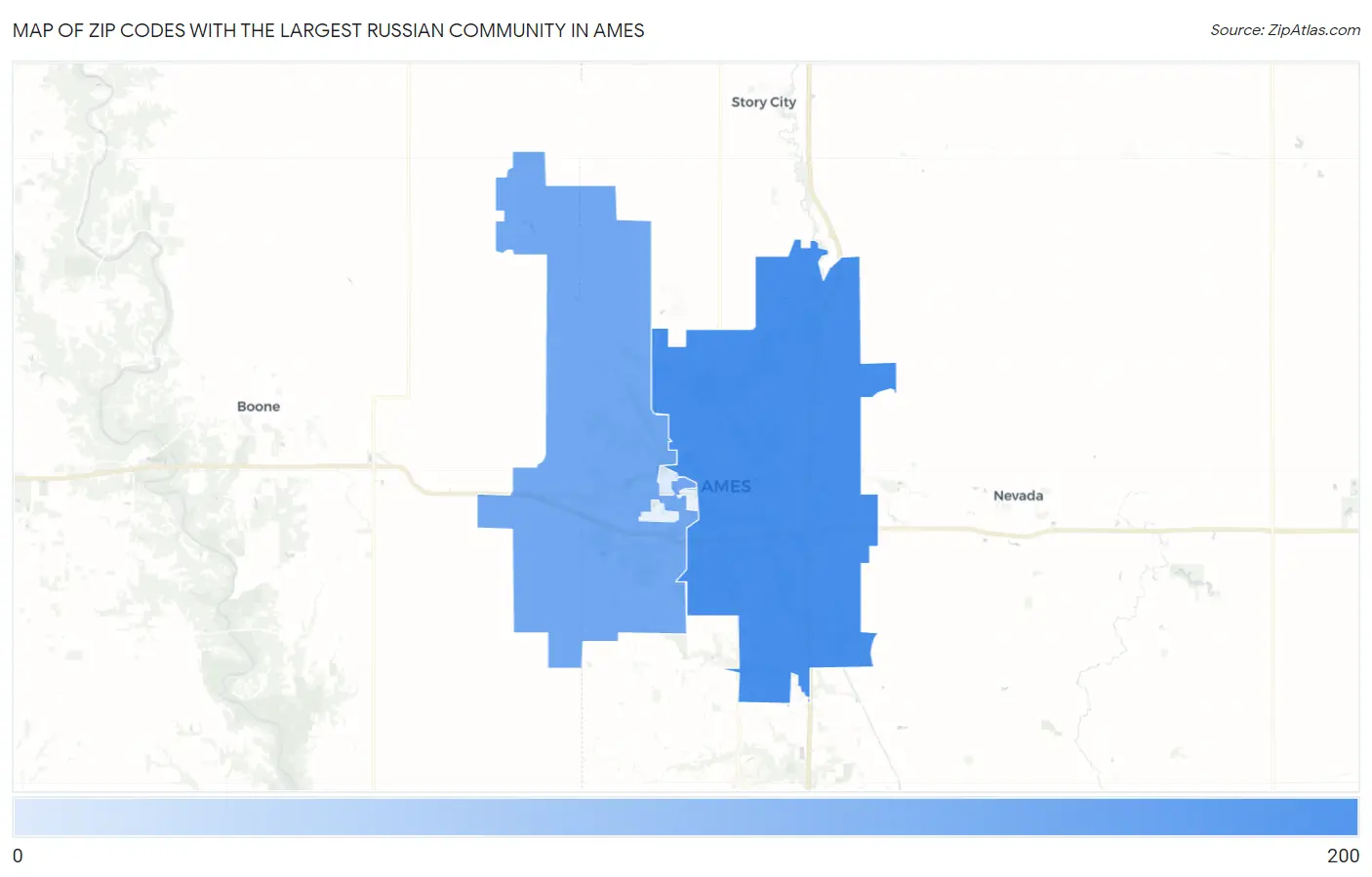 Zip Codes with the Largest Russian Community in Ames Map