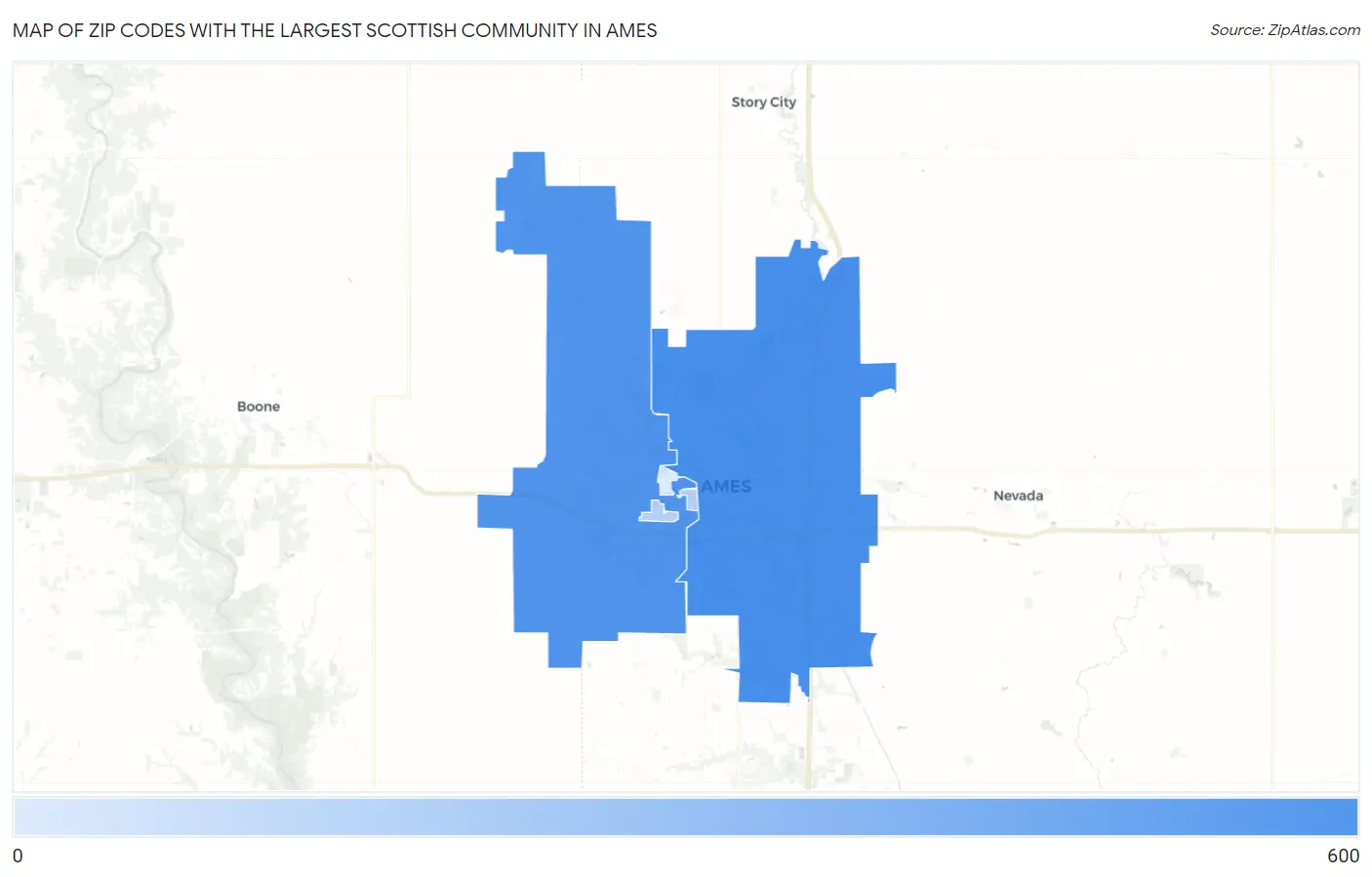 Zip Codes with the Largest Scottish Community in Ames Map