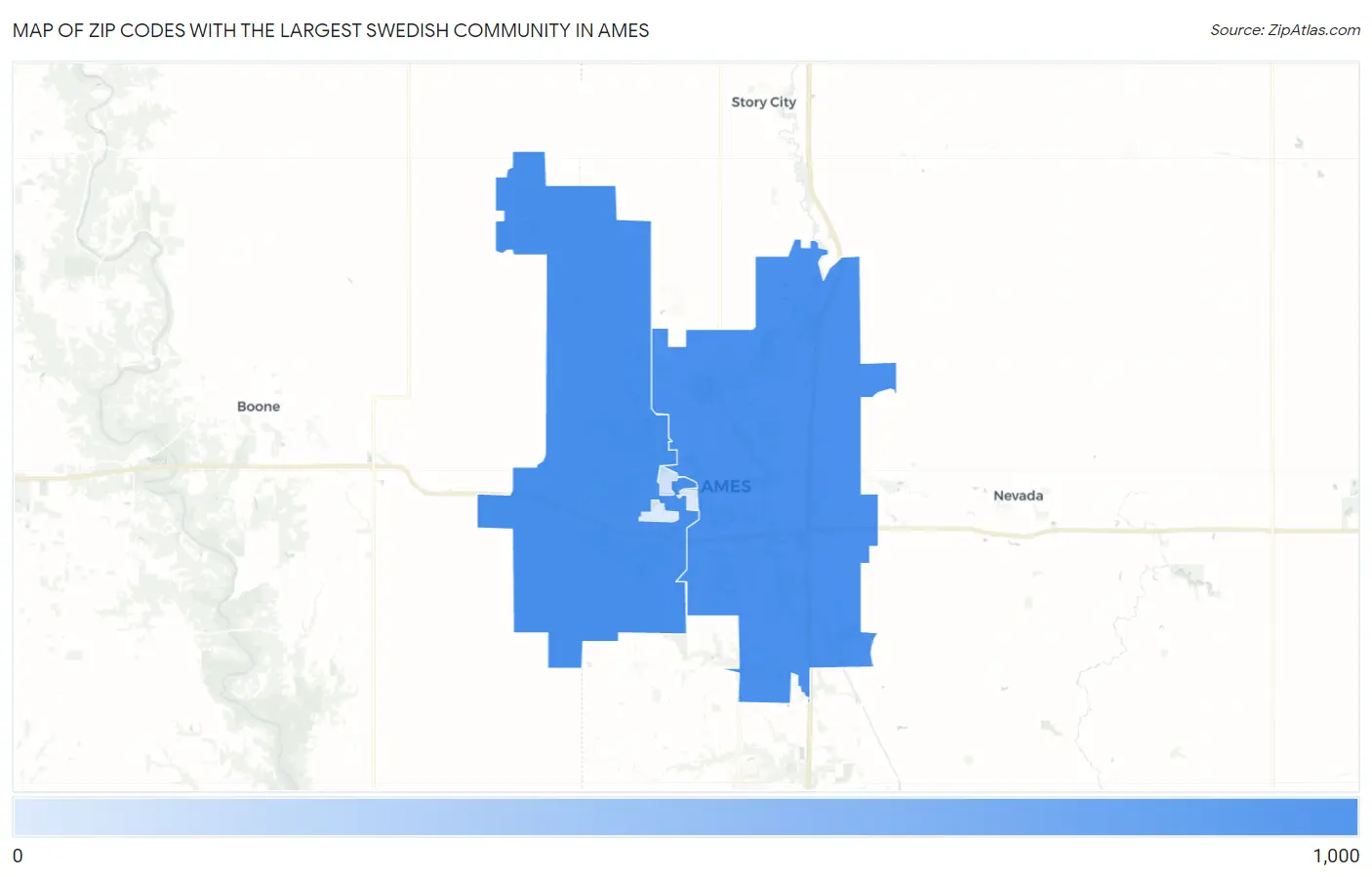 Zip Codes with the Largest Swedish Community in Ames Map