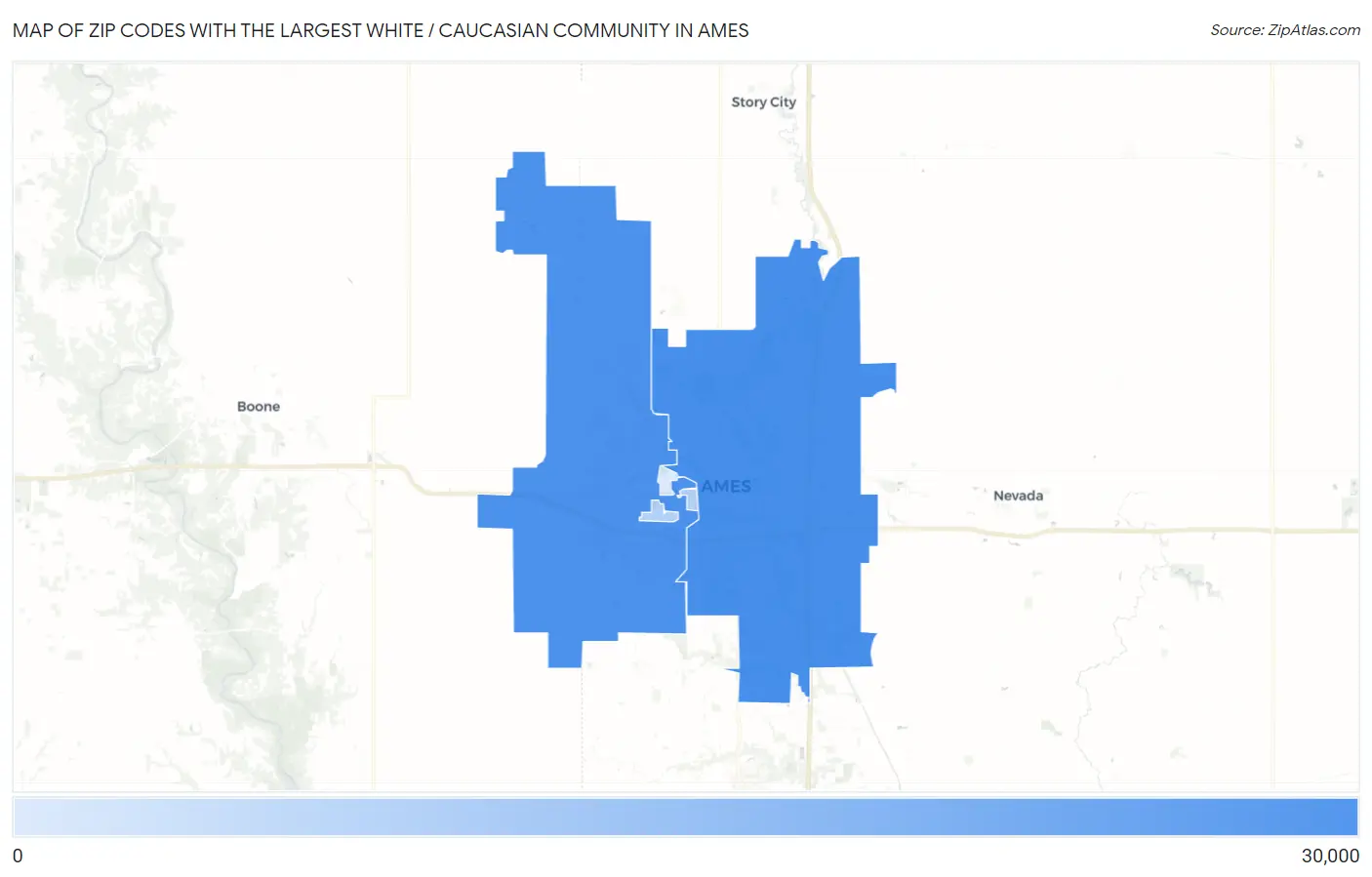 Zip Codes with the Largest White / Caucasian Community in Ames Map
