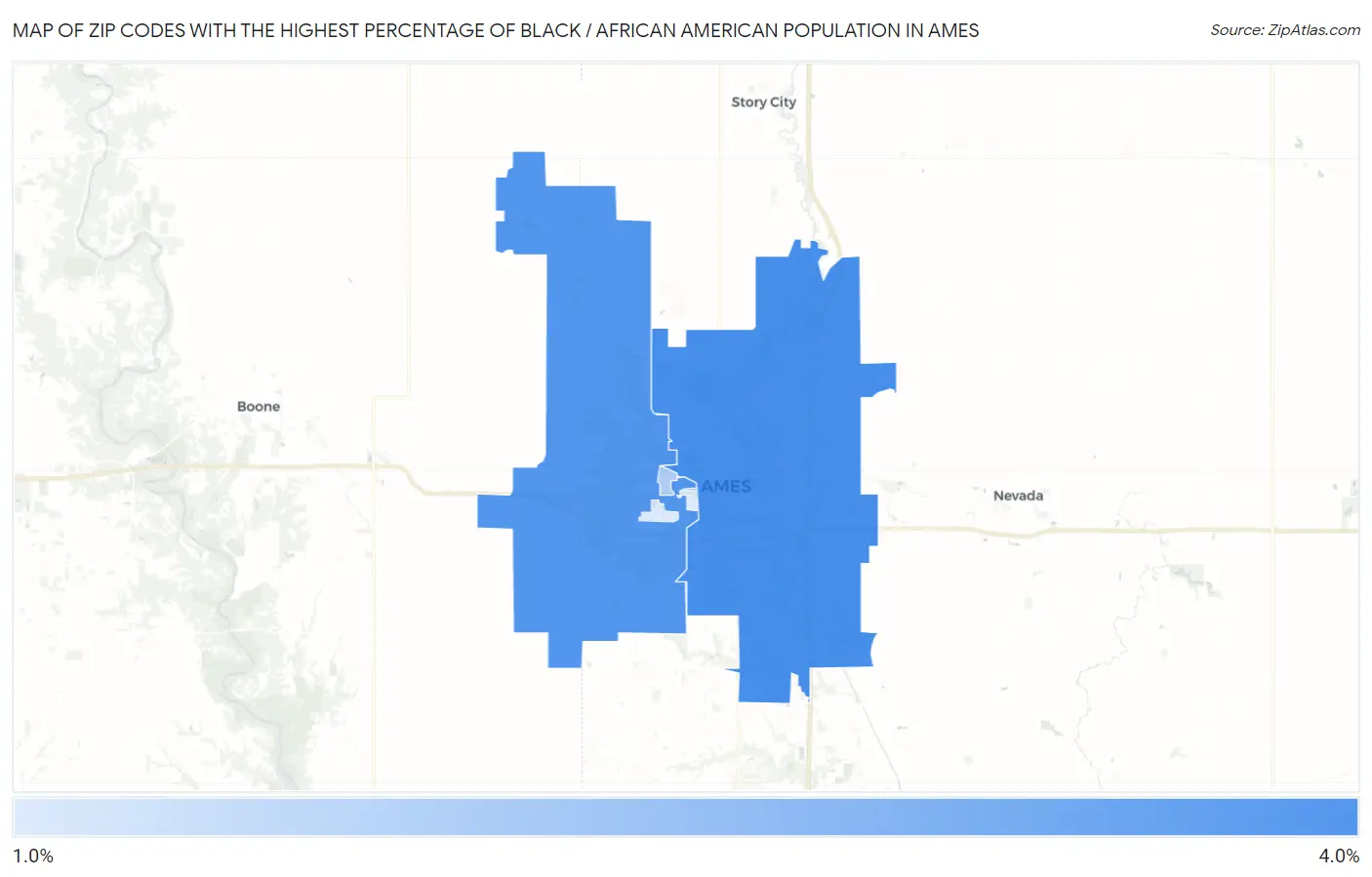 Zip Codes with the Highest Percentage of Black / African American Population in Ames Map