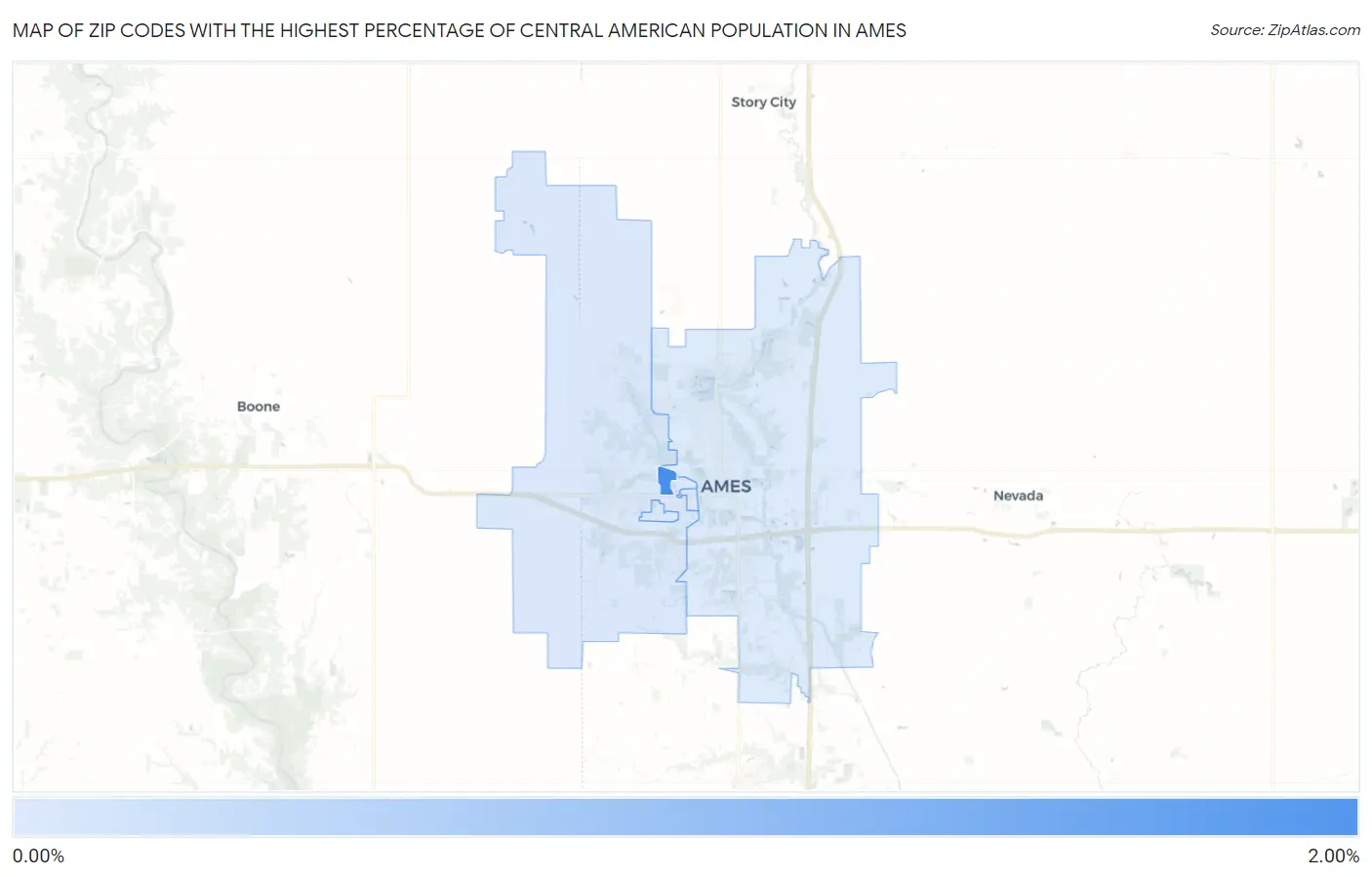 Zip Codes with the Highest Percentage of Central American Population in Ames Map