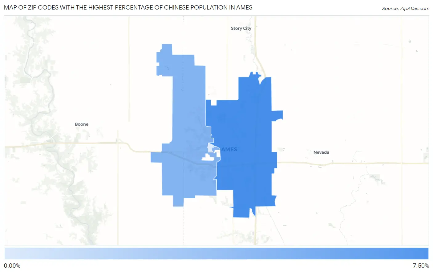 Zip Codes with the Highest Percentage of Chinese Population in Ames Map