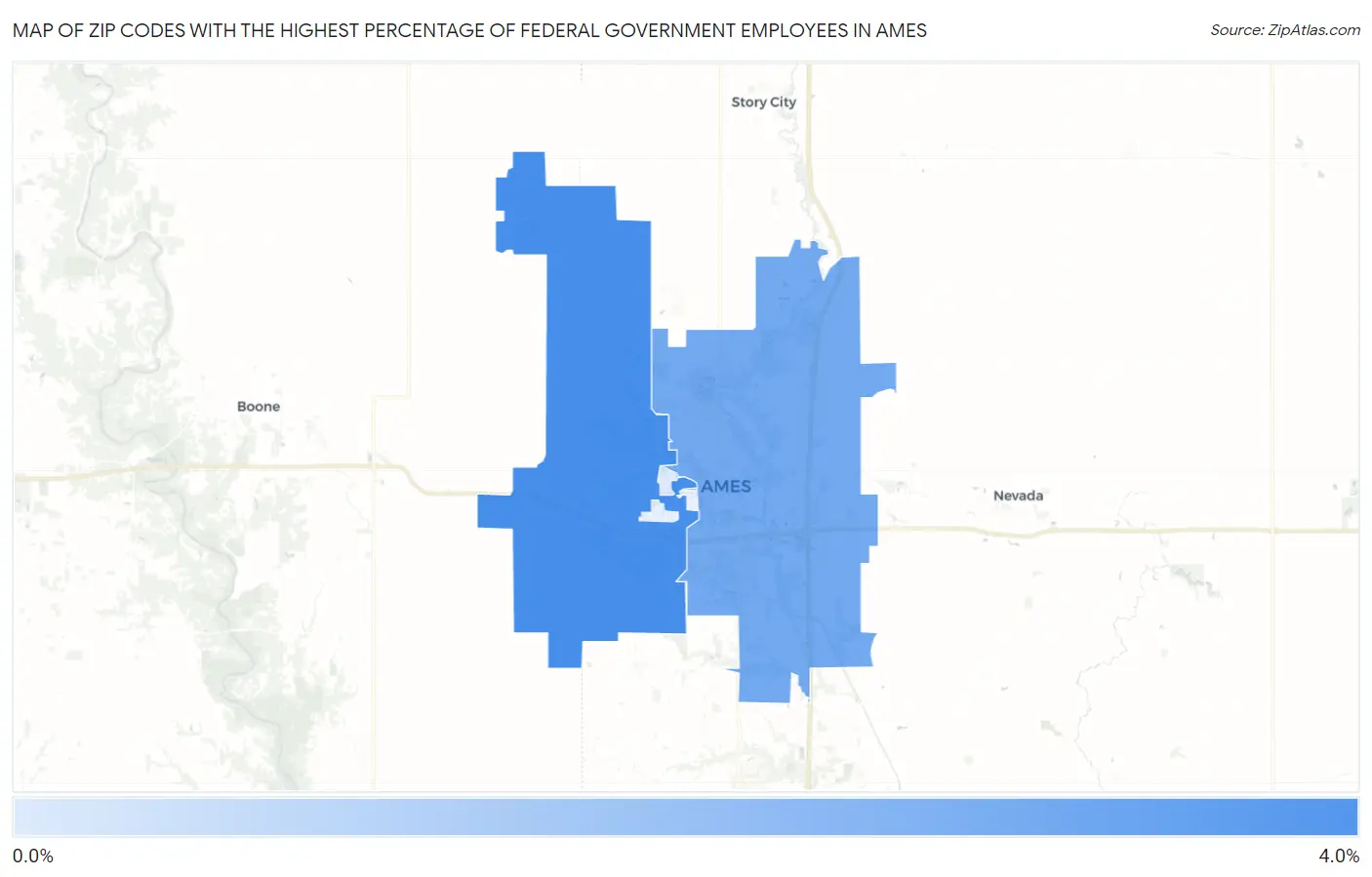 Zip Codes with the Highest Percentage of Federal Government Employees in Ames Map