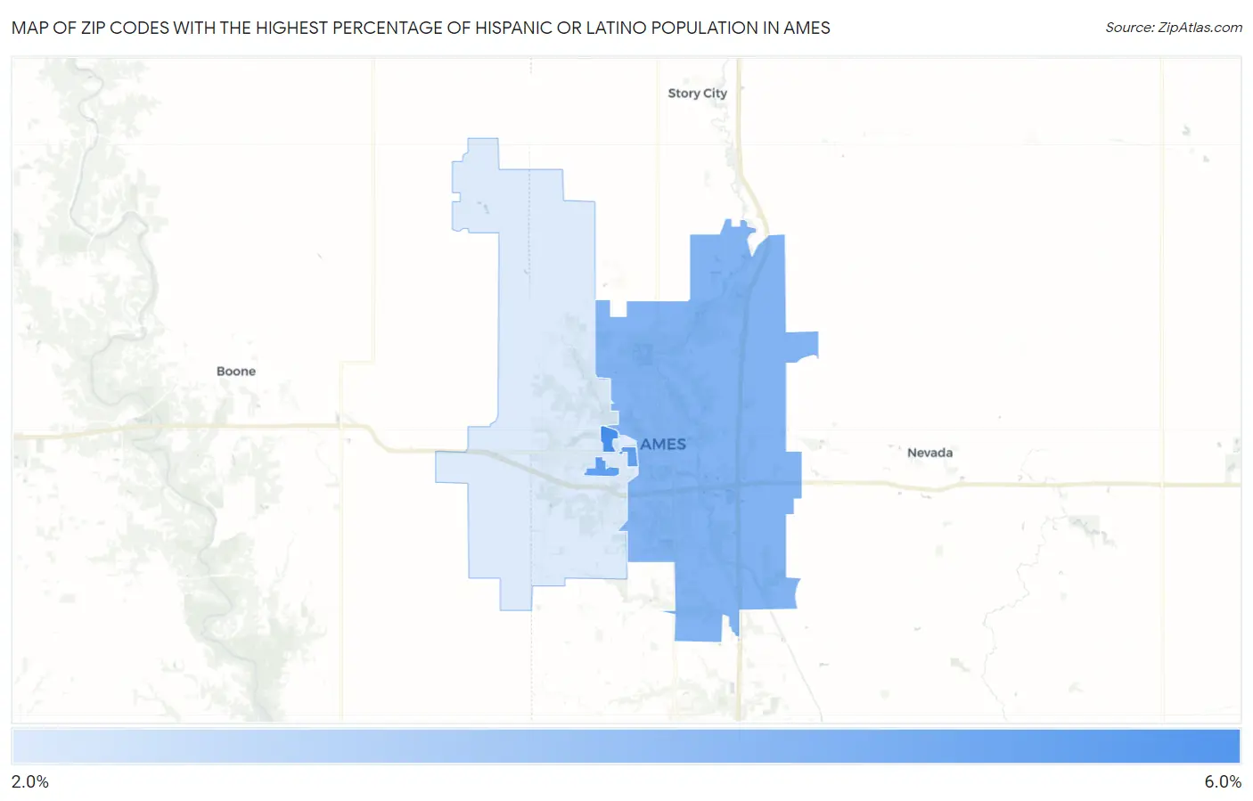 Zip Codes with the Highest Percentage of Hispanic or Latino Population in Ames Map