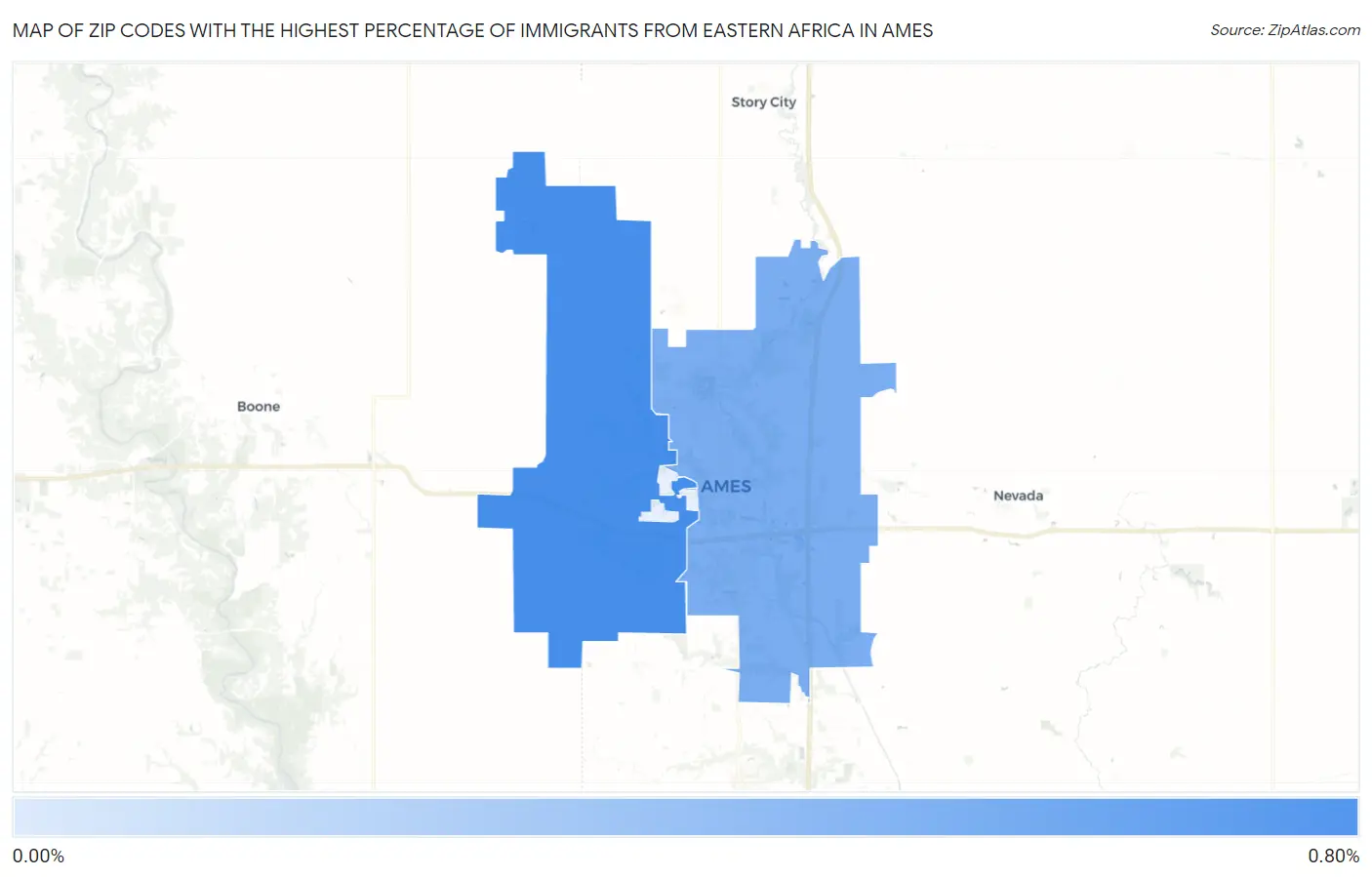 Zip Codes with the Highest Percentage of Immigrants from Eastern Africa in Ames Map