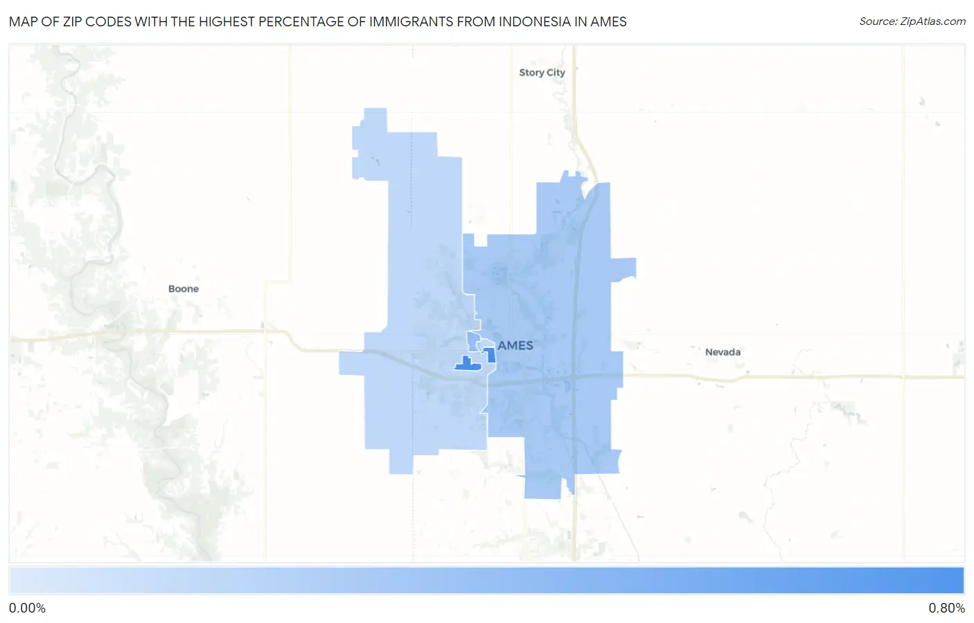 Zip Codes with the Highest Percentage of Immigrants from Indonesia in Ames Map