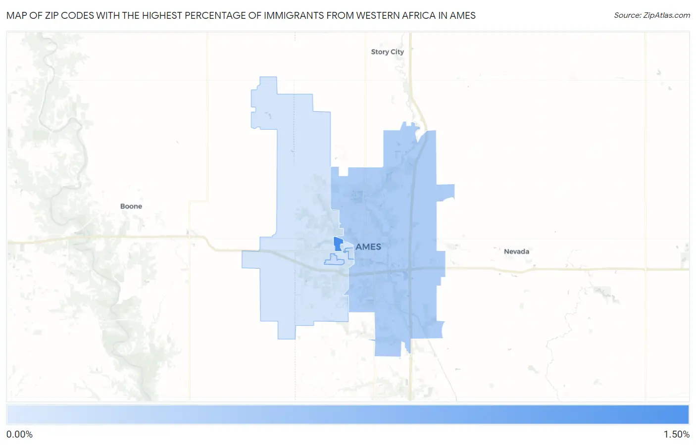 Zip Codes with the Highest Percentage of Immigrants from Western Africa in Ames Map