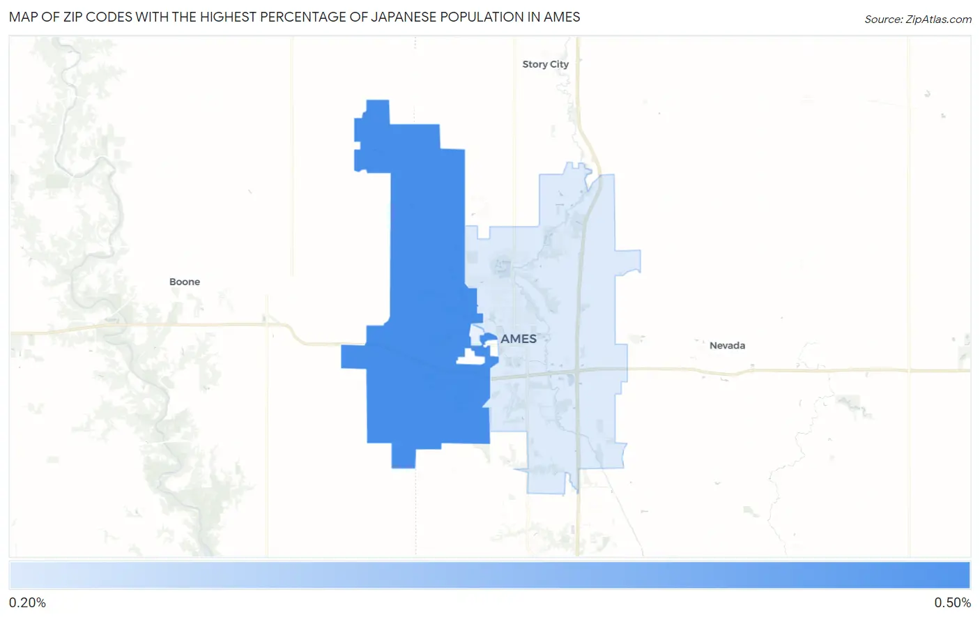 Zip Codes with the Highest Percentage of Japanese Population in Ames Map