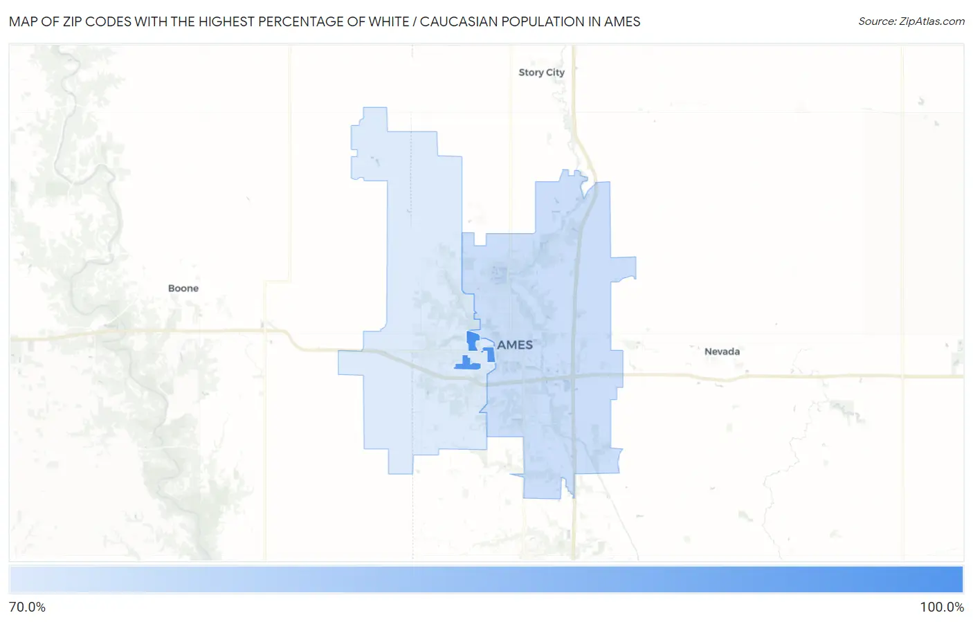 Zip Codes with the Highest Percentage of White / Caucasian Population in Ames Map