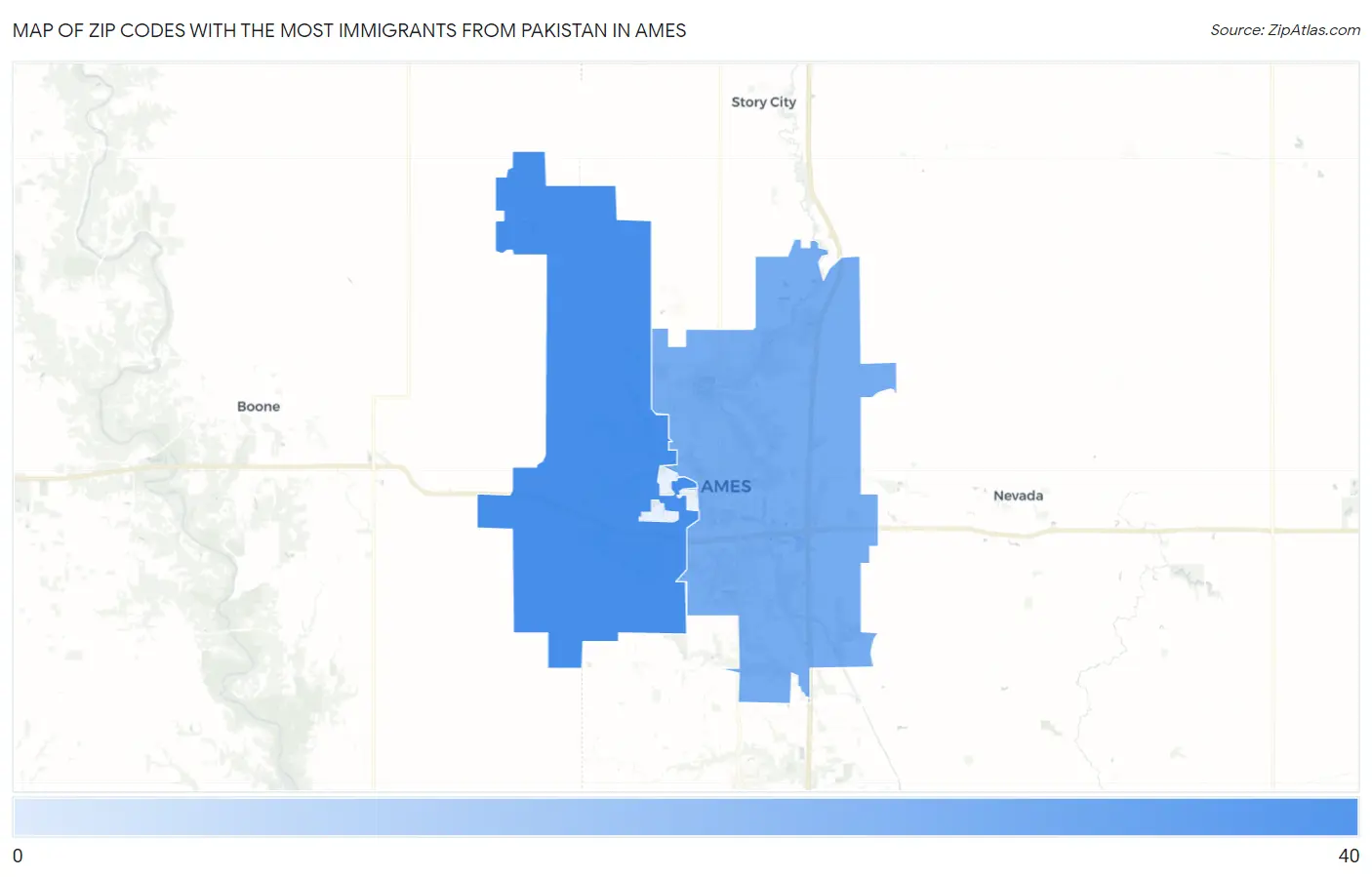 Zip Codes with the Most Immigrants from Pakistan in Ames Map