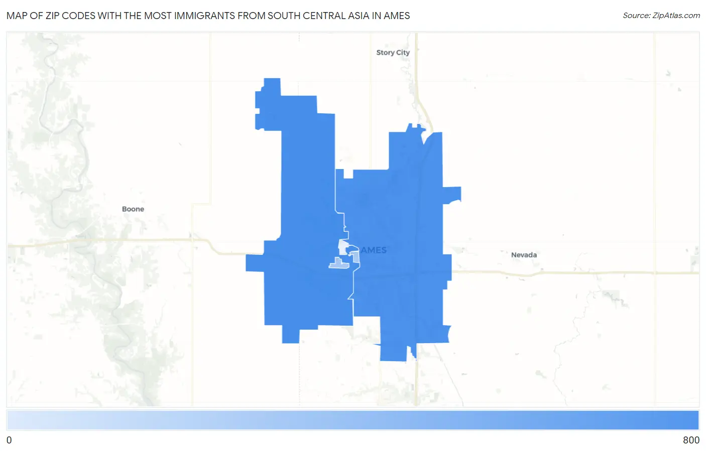 Zip Codes with the Most Immigrants from South Central Asia in Ames Map