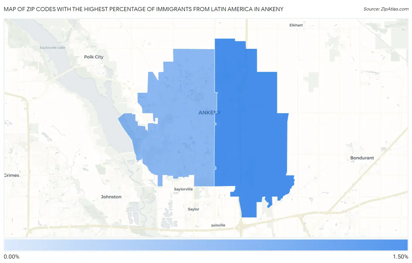 Zip Codes with the Highest Percentage of Immigrants from Latin America in Ankeny Map