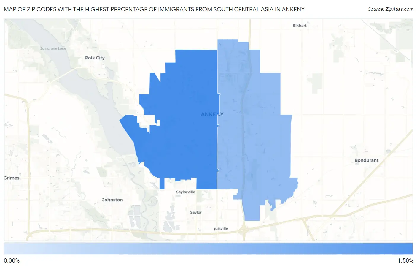 Zip Codes with the Highest Percentage of Immigrants from South Central Asia in Ankeny Map