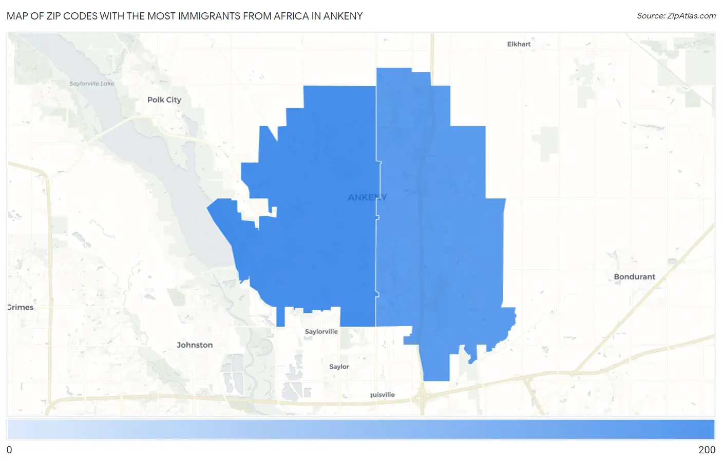 Zip Codes with the Most Immigrants from Africa in Ankeny Map