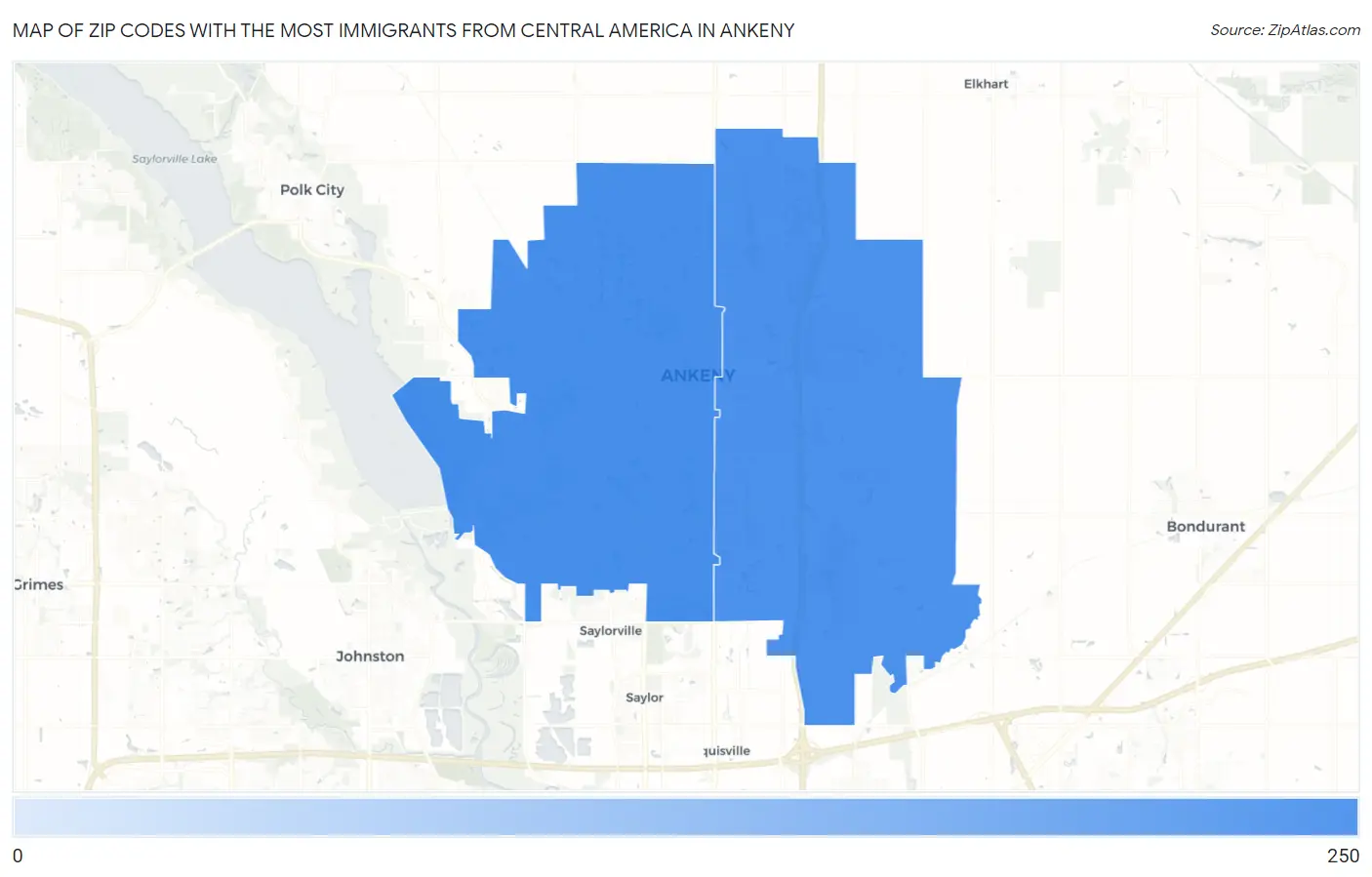 Zip Codes with the Most Immigrants from Central America in Ankeny Map