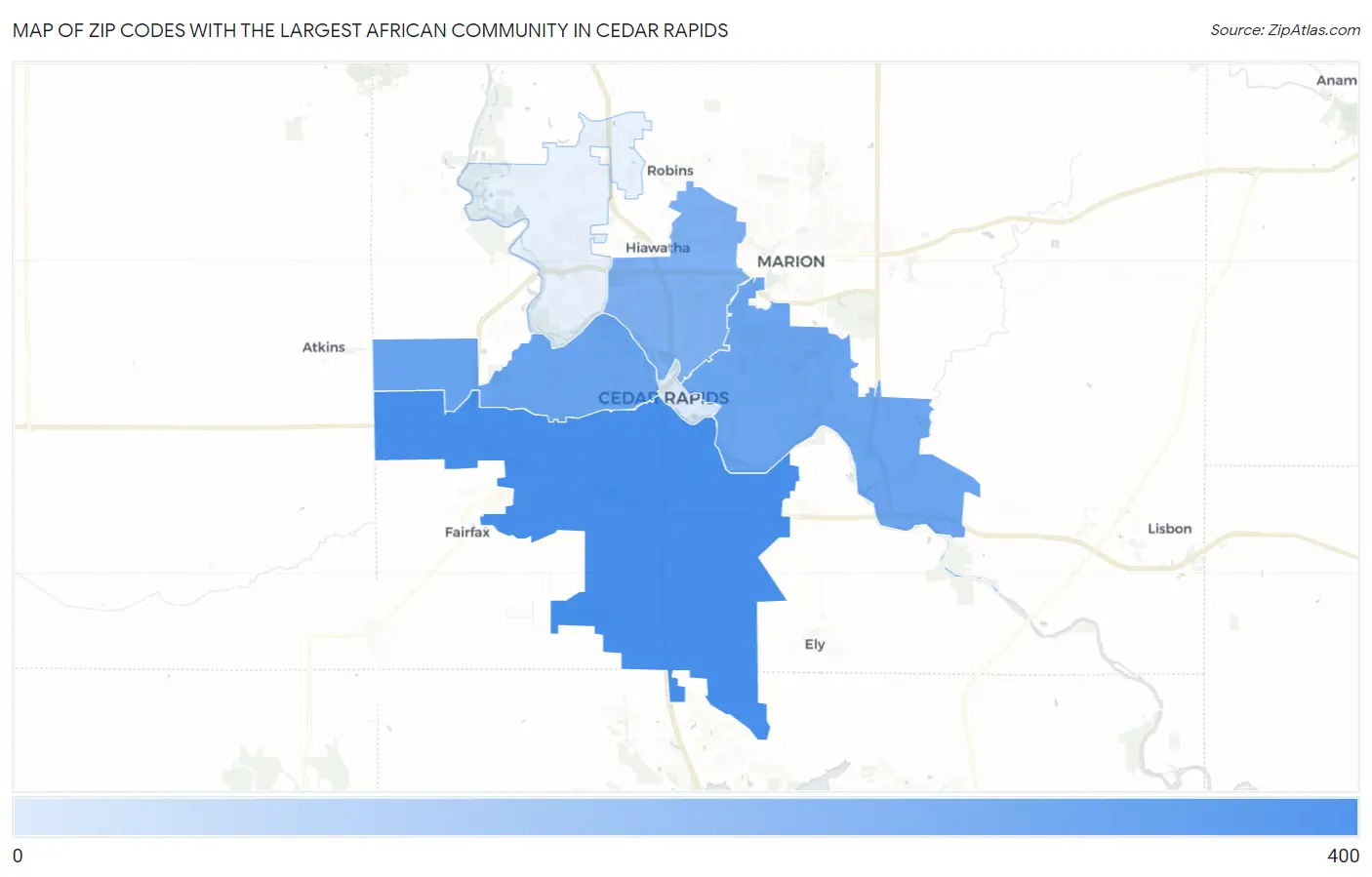 Zip Codes with the Largest African Community in Cedar Rapids Map
