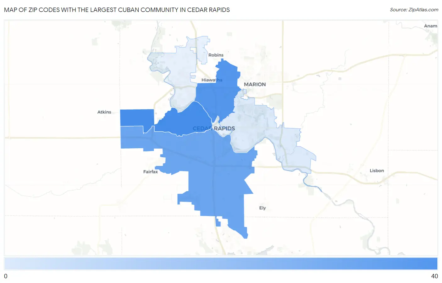 Zip Codes with the Largest Cuban Community in Cedar Rapids Map