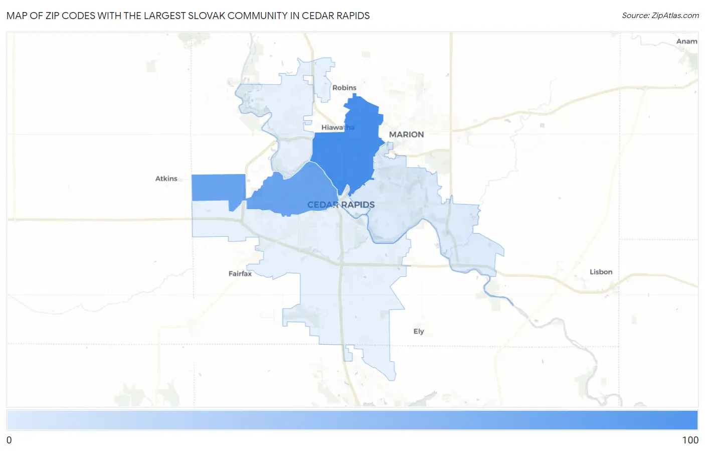 Zip Codes with the Largest Slovak Community in Cedar Rapids Map