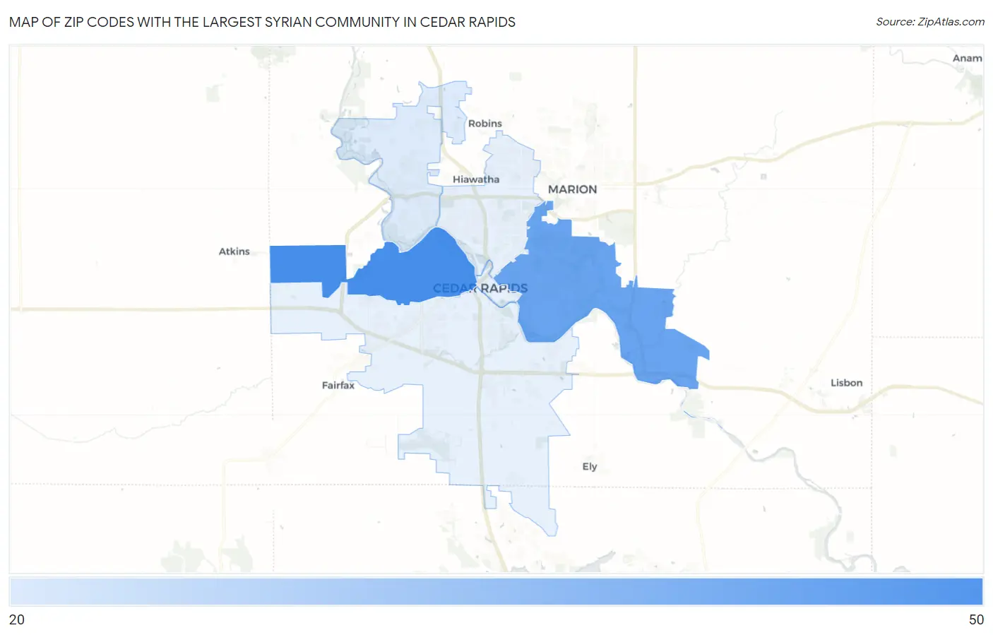 Zip Codes with the Largest Syrian Community in Cedar Rapids Map