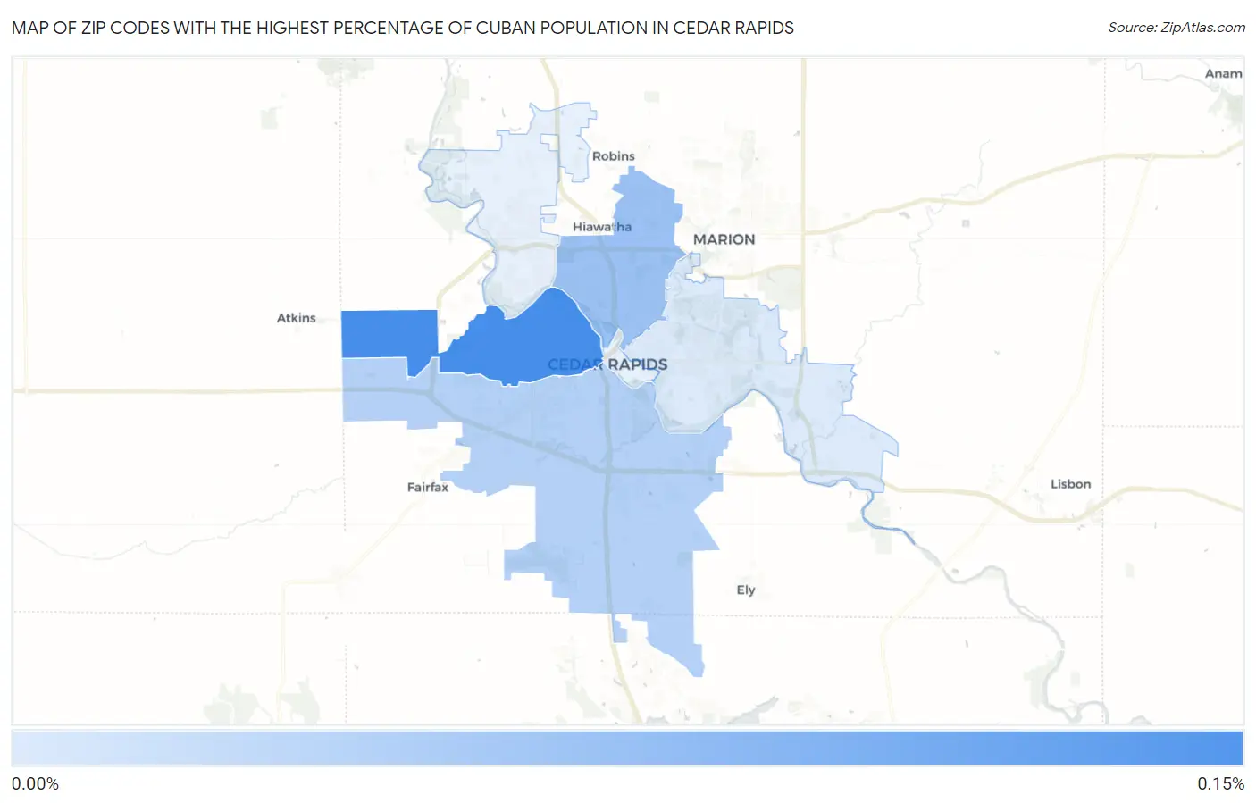 Zip Codes with the Highest Percentage of Cuban Population in Cedar Rapids Map