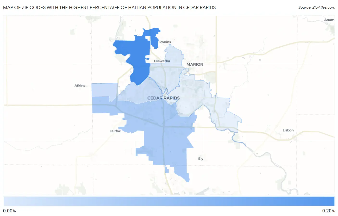 Zip Codes with the Highest Percentage of Haitian Population in Cedar Rapids Map
