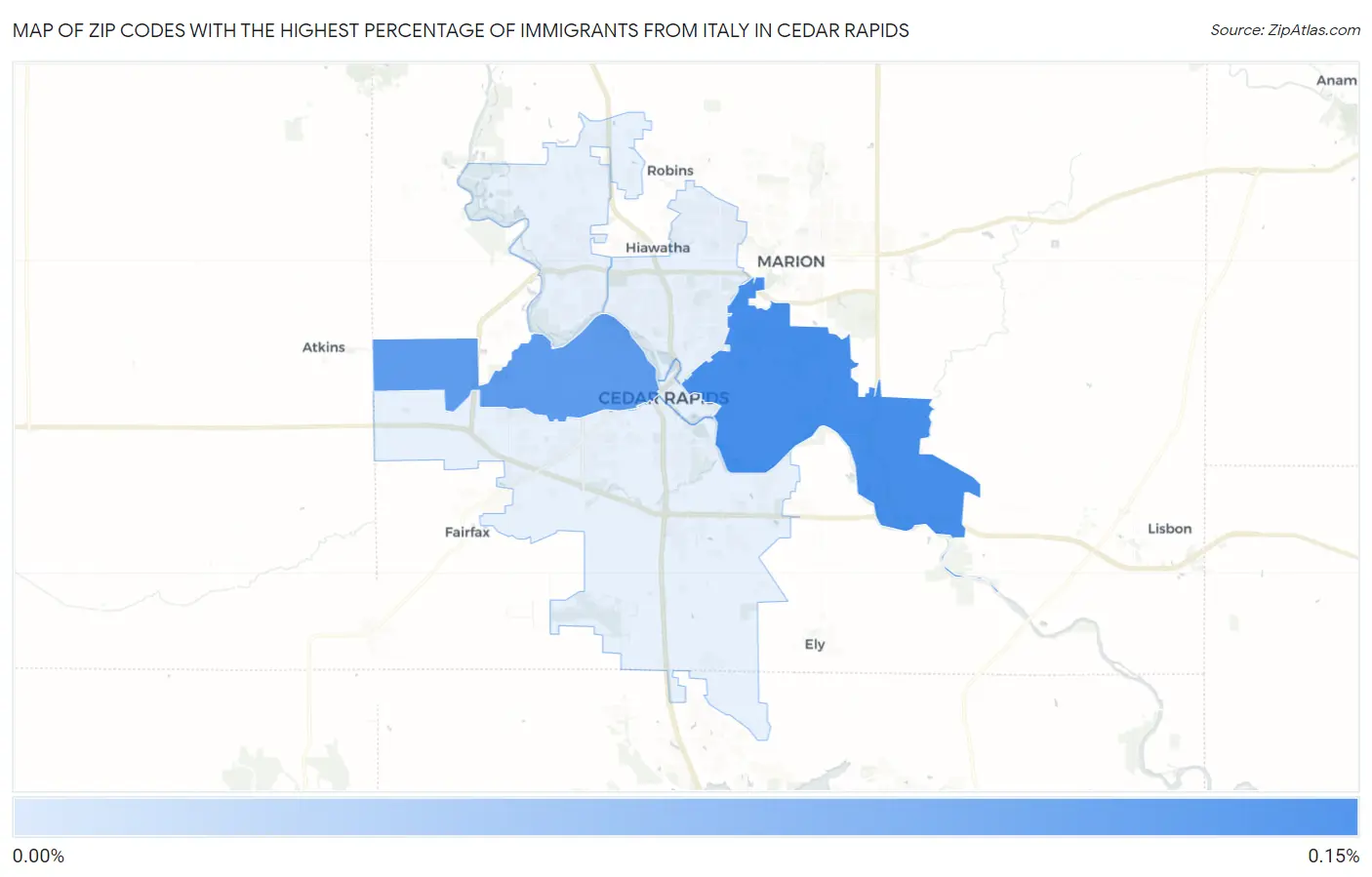 Zip Codes with the Highest Percentage of Immigrants from Italy in Cedar Rapids Map
