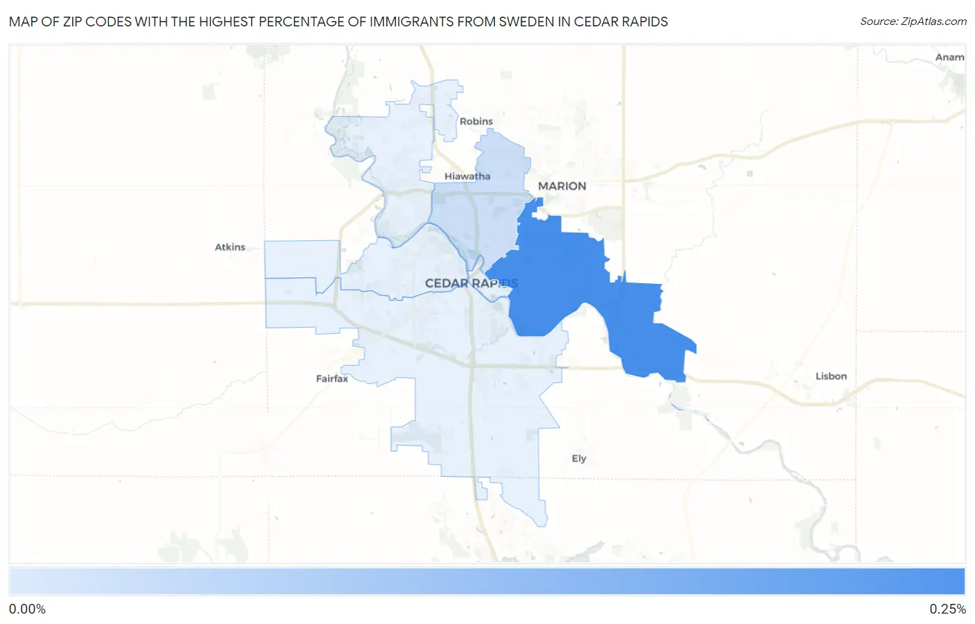Zip Codes with the Highest Percentage of Immigrants from Sweden in Cedar Rapids Map
