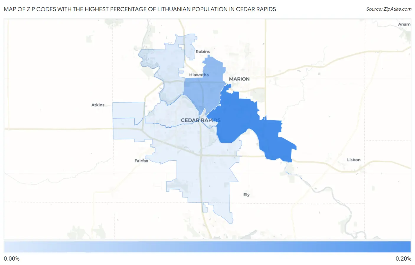 Zip Codes with the Highest Percentage of Lithuanian Population in Cedar Rapids Map