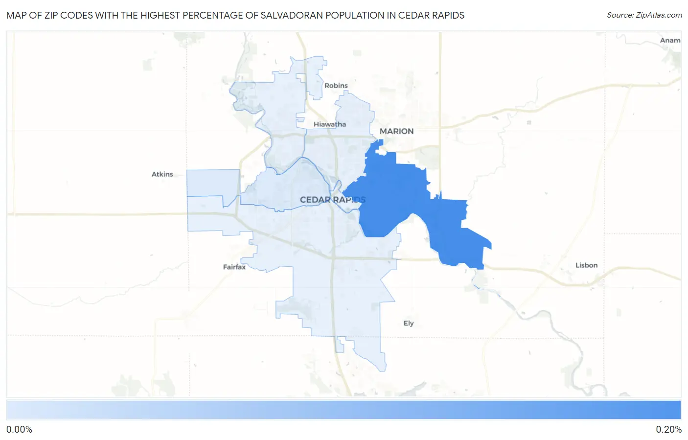 Zip Codes with the Highest Percentage of Salvadoran Population in Cedar Rapids Map