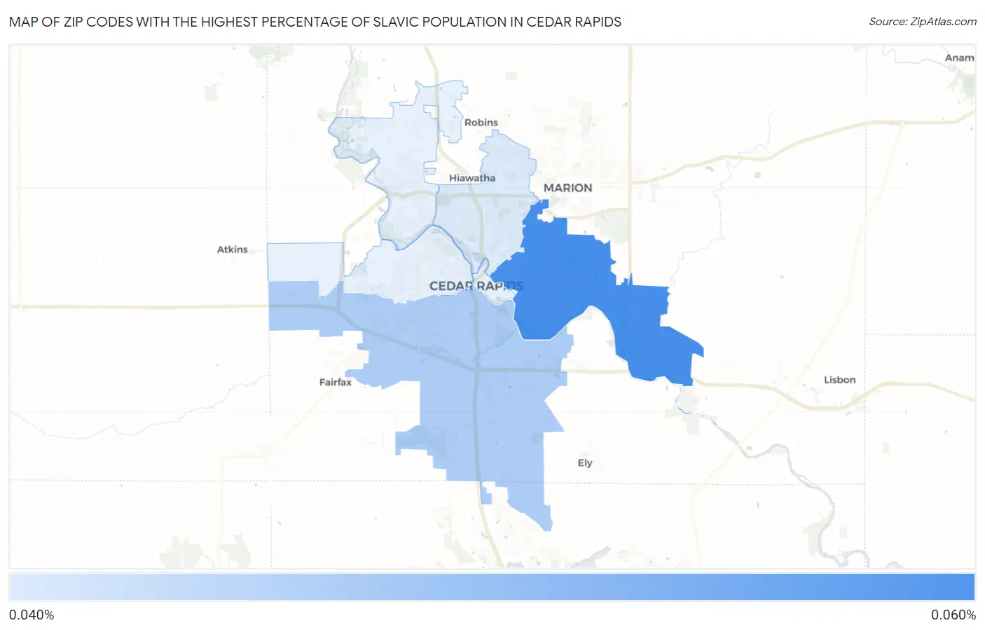 Zip Codes with the Highest Percentage of Slavic Population in Cedar Rapids Map