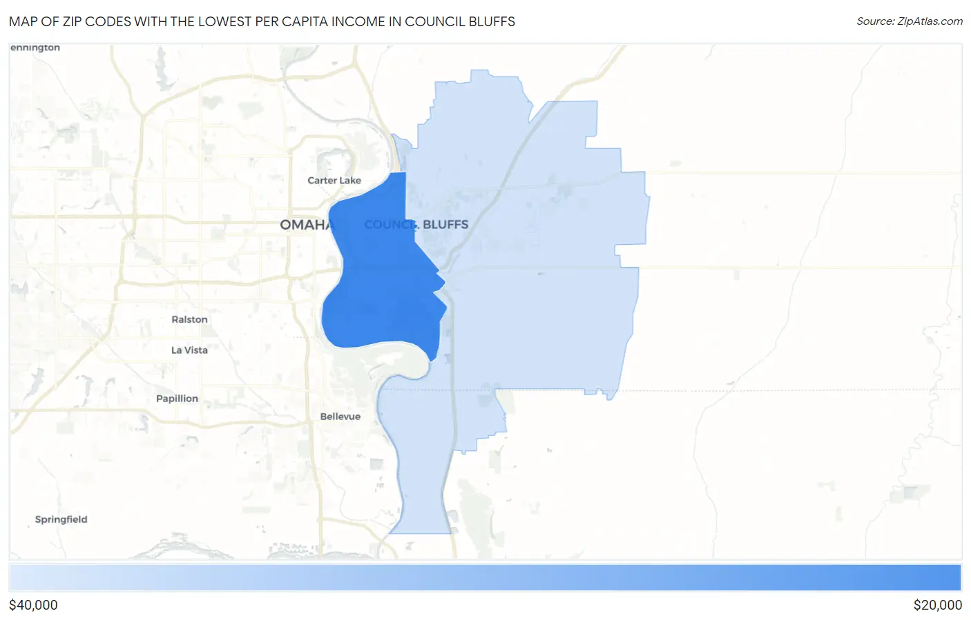 Zip Codes with the Lowest Per Capita Income in Council Bluffs Map