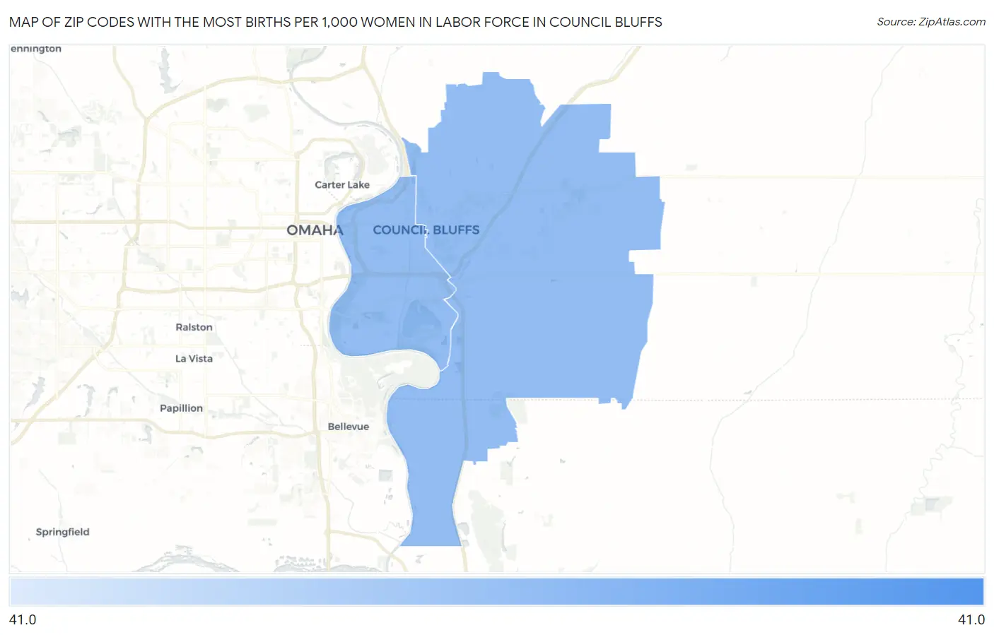 Zip Codes with the Most Births per 1,000 Women in Labor Force in Council Bluffs Map