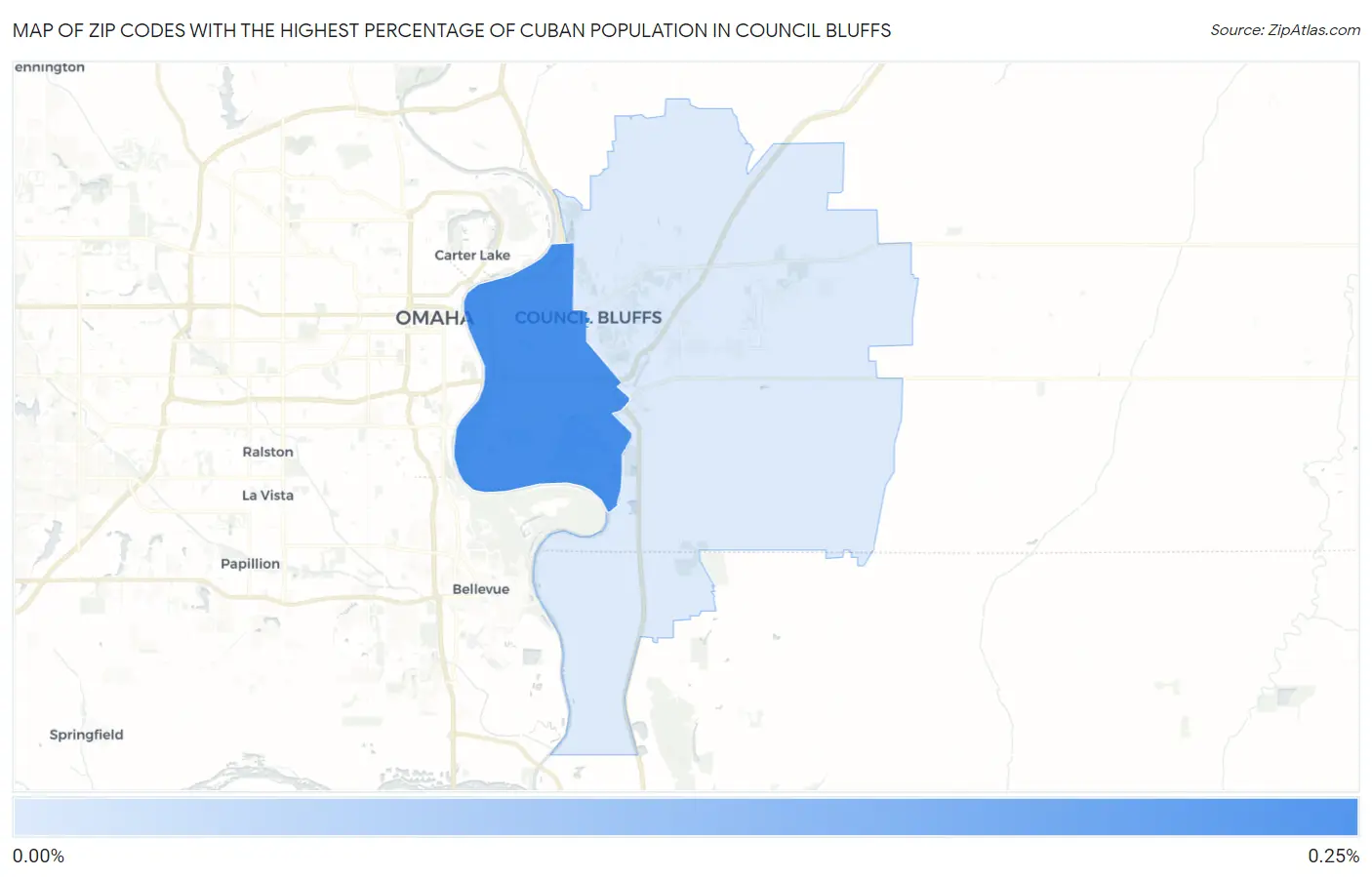 Zip Codes with the Highest Percentage of Cuban Population in Council Bluffs Map