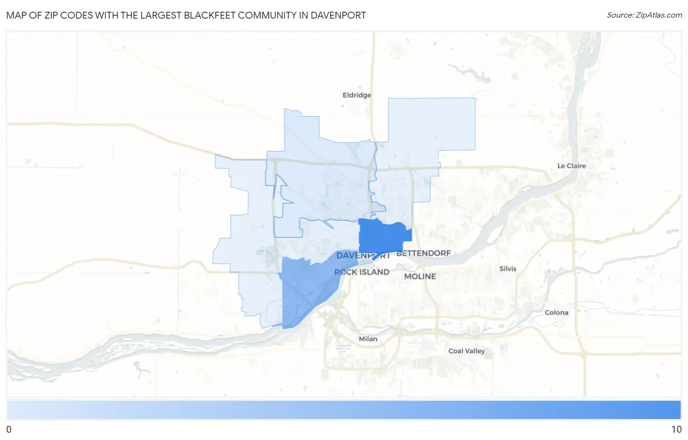 Zip Codes with the Largest Blackfeet Community in Davenport Map