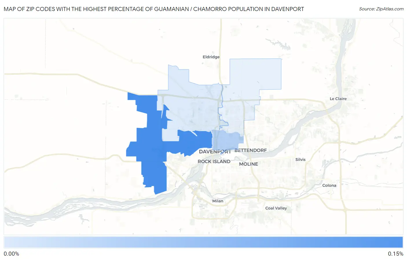 Zip Codes with the Highest Percentage of Guamanian / Chamorro Population in Davenport Map
