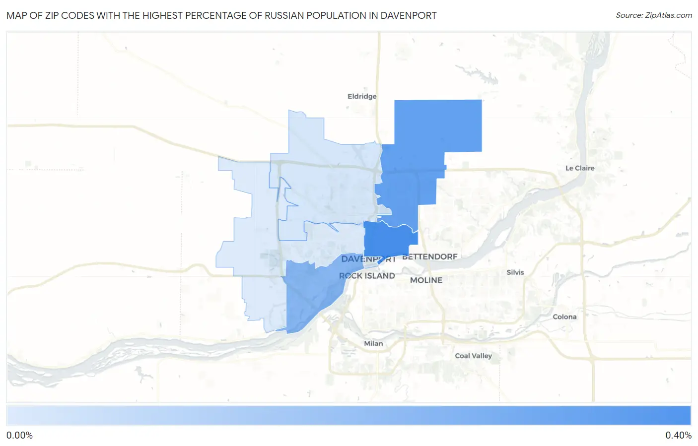 Zip Codes with the Highest Percentage of Russian Population in Davenport Map