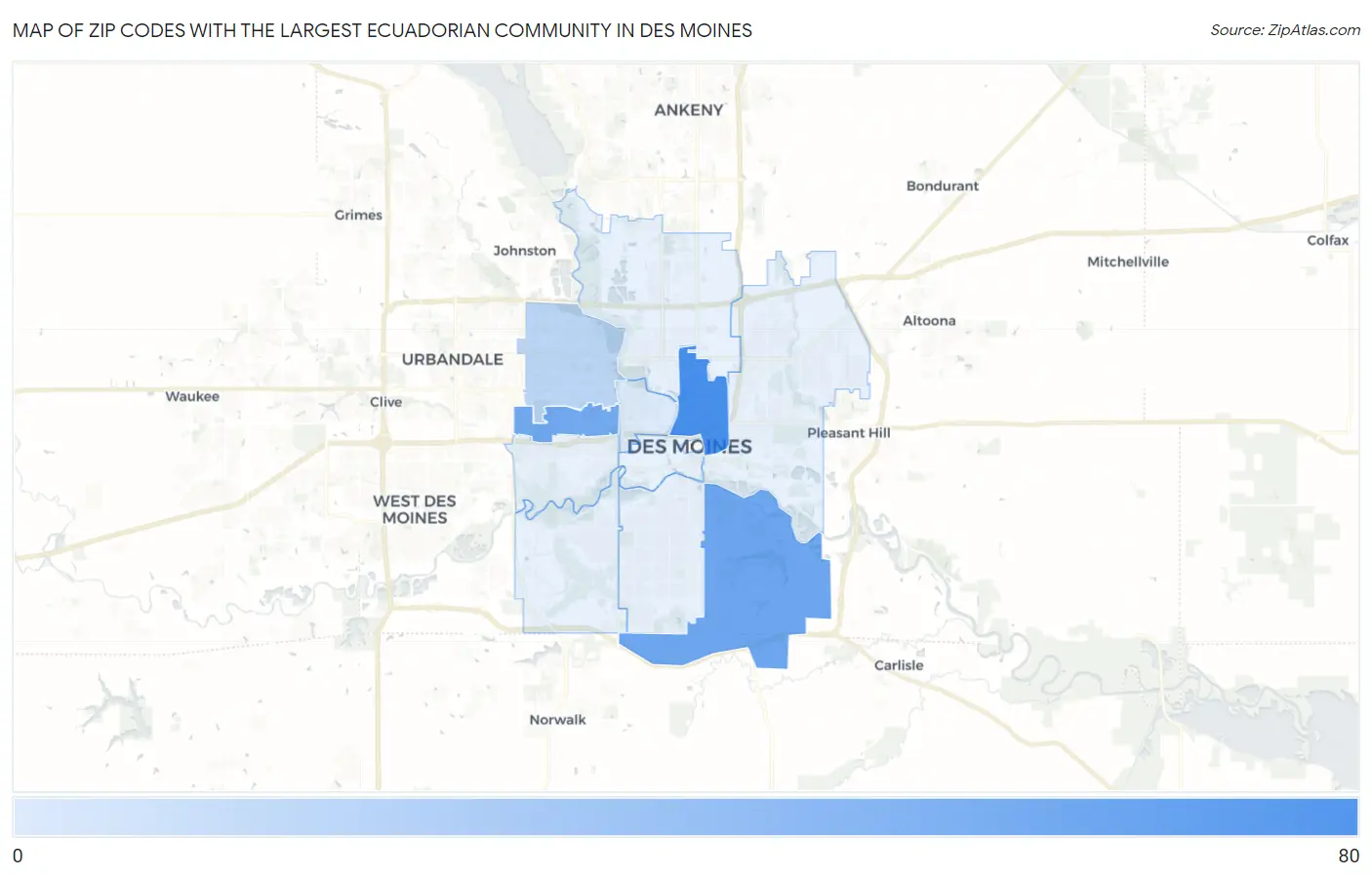 Zip Codes with the Largest Ecuadorian Community in Des Moines Map