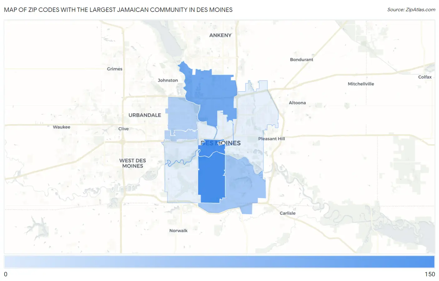 Zip Codes with the Largest Jamaican Community in Des Moines Map