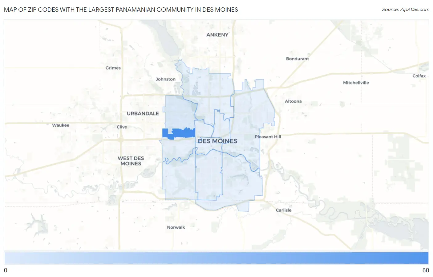 Zip Codes with the Largest Panamanian Community in Des Moines Map