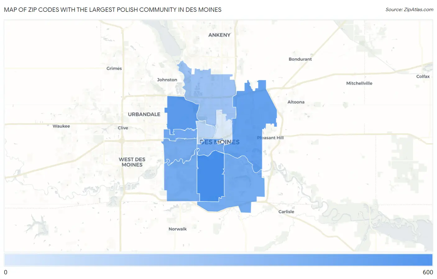 Zip Codes with the Largest Polish Community in Des Moines Map