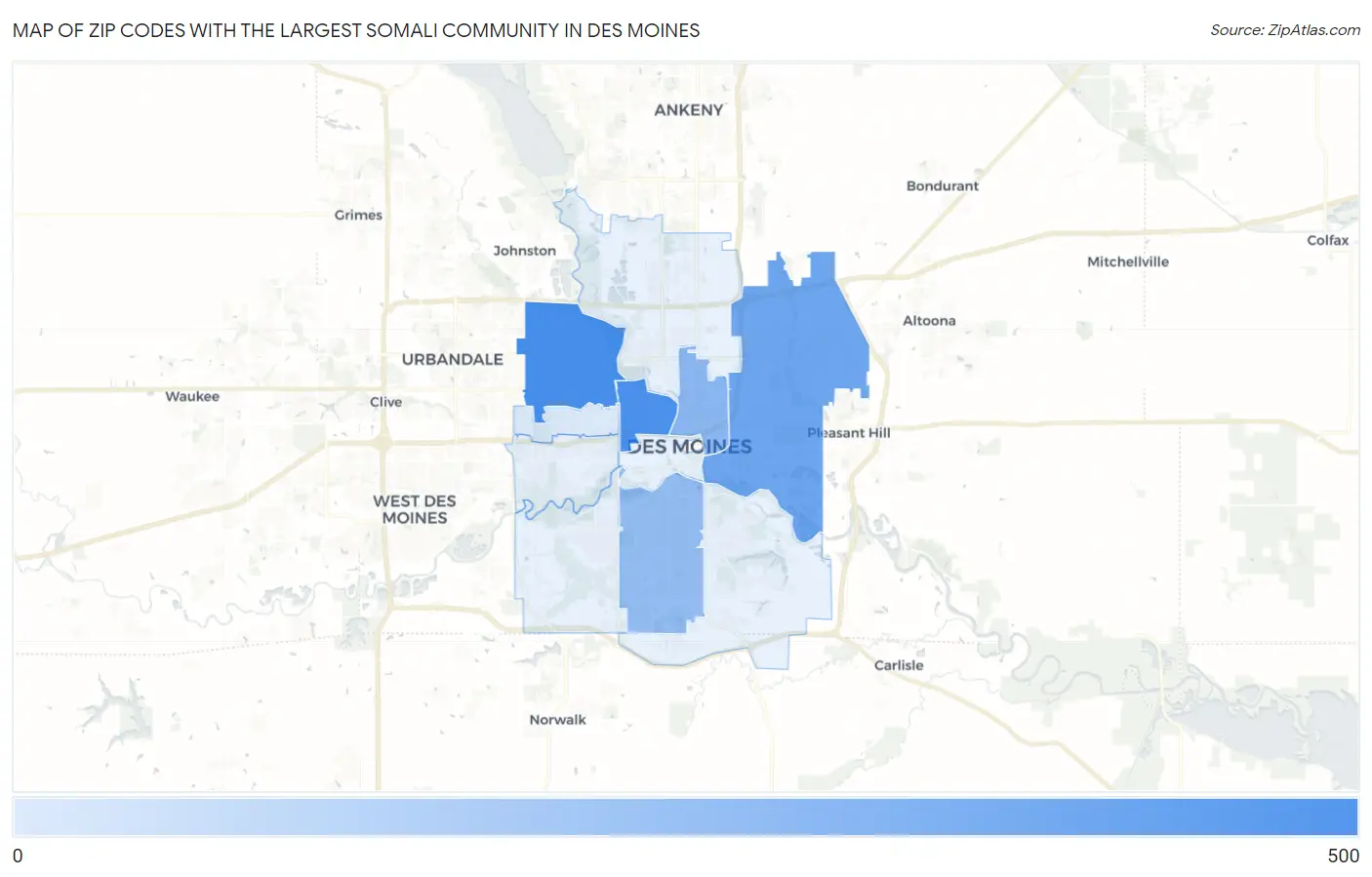 Zip Codes with the Largest Somali Community in Des Moines Map