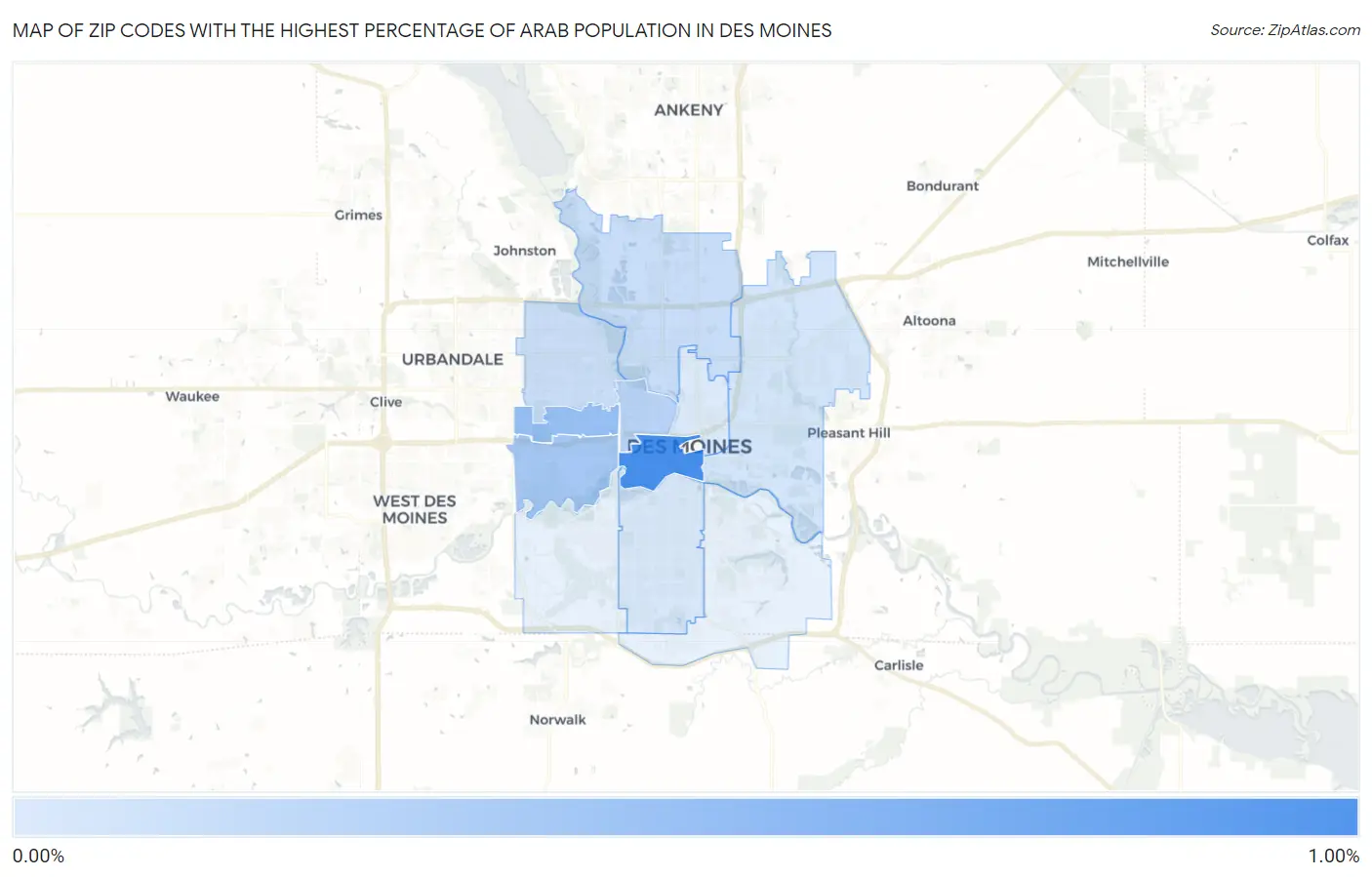 Zip Codes with the Highest Percentage of Arab Population in Des Moines Map