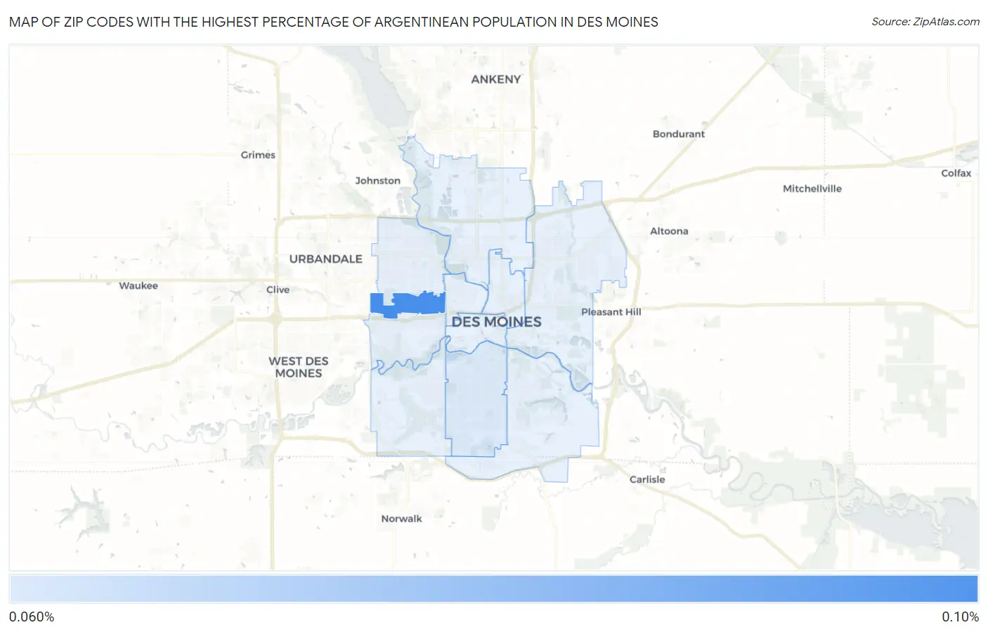 Zip Codes with the Highest Percentage of Argentinean Population in Des Moines Map