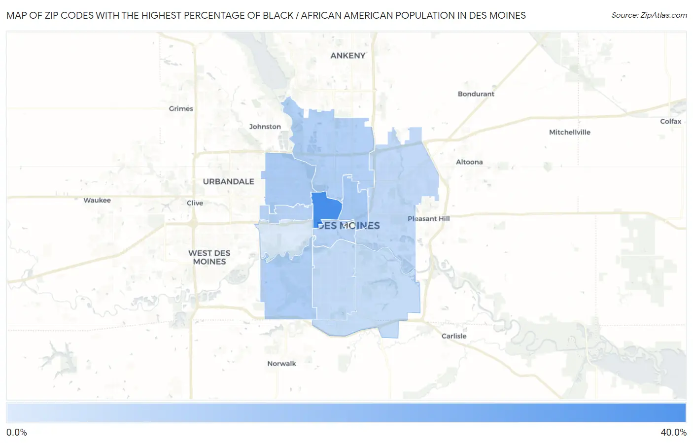 Zip Codes with the Highest Percentage of Black / African American Population in Des Moines Map
