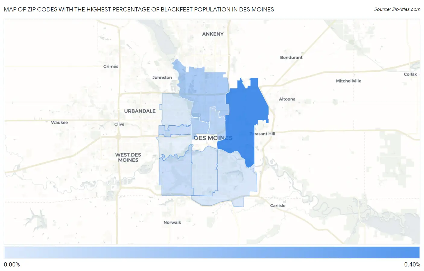 Zip Codes with the Highest Percentage of Blackfeet Population in Des Moines Map