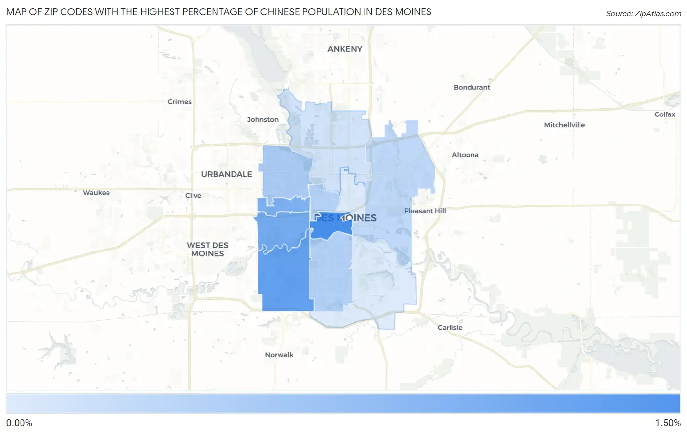 Zip Codes with the Highest Percentage of Chinese Population in Des Moines Map